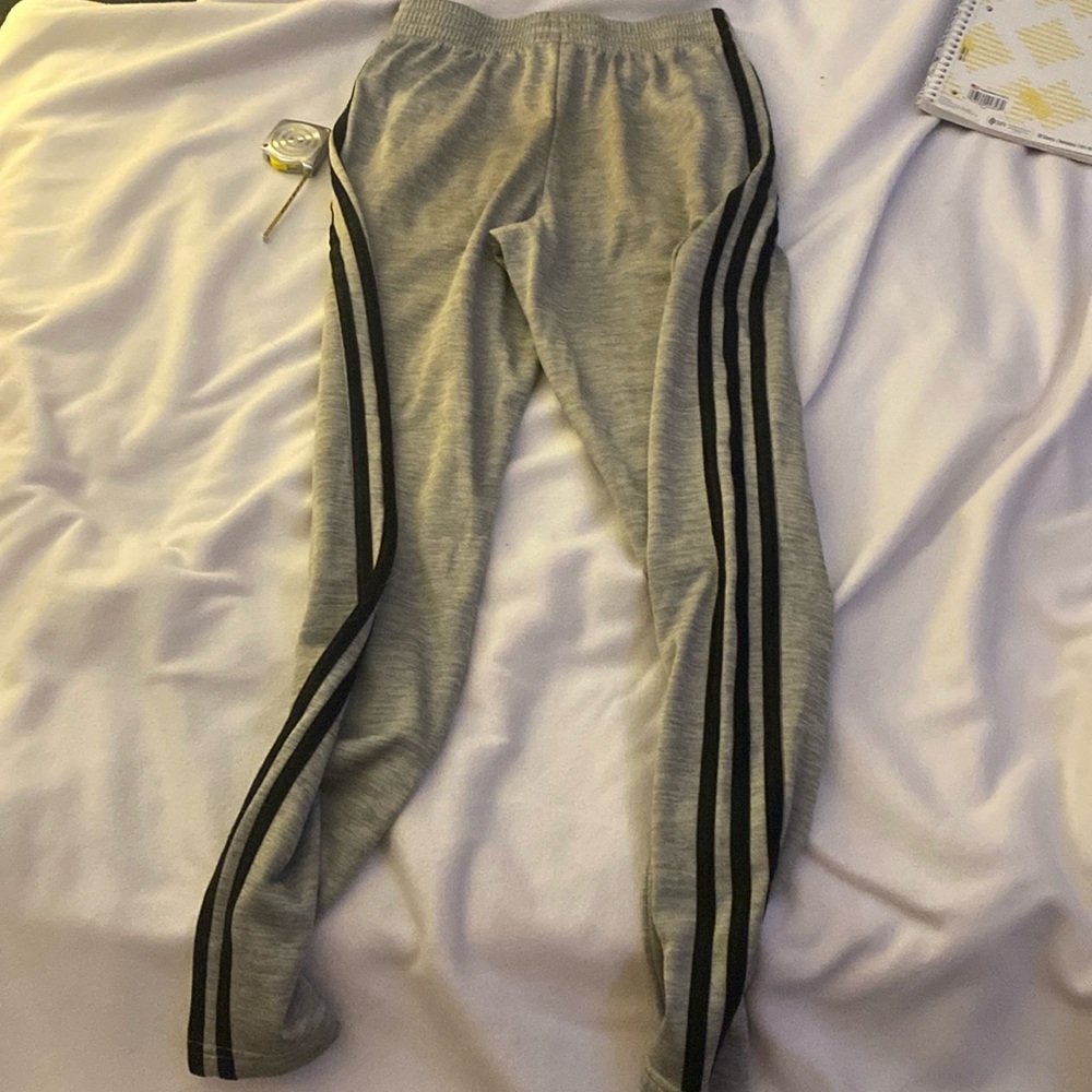 Gray and black sweatpants